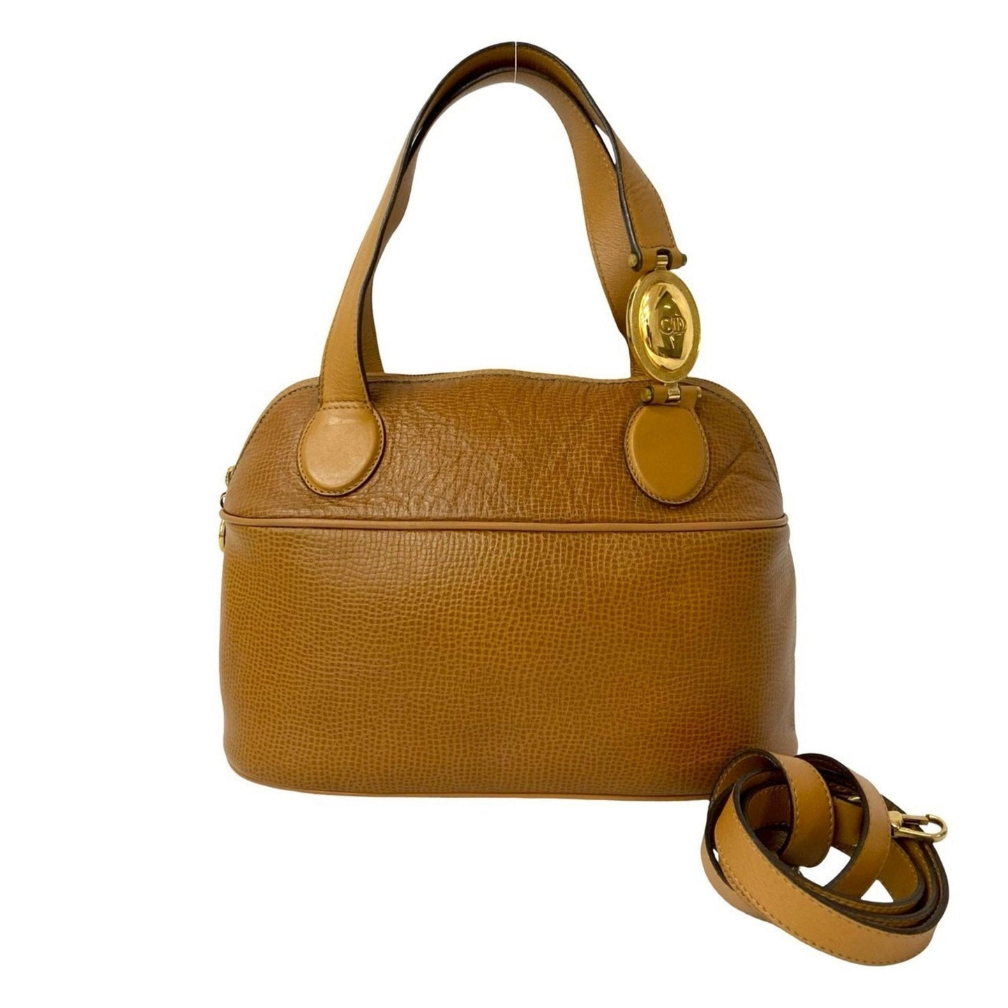 Christian Dior Brown Leather Boston Bag Handbag Shoulder Bag ()