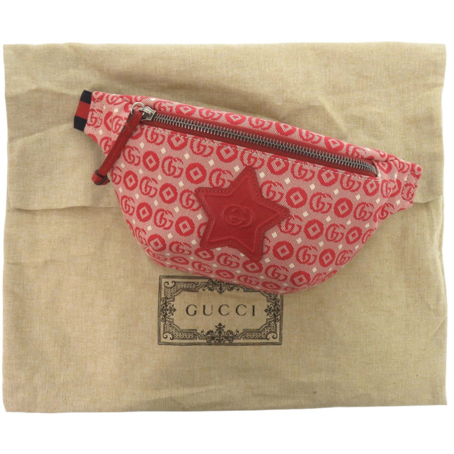 Gucci Red Color Canvas Leather Fanny Pack Sling Bag ( )