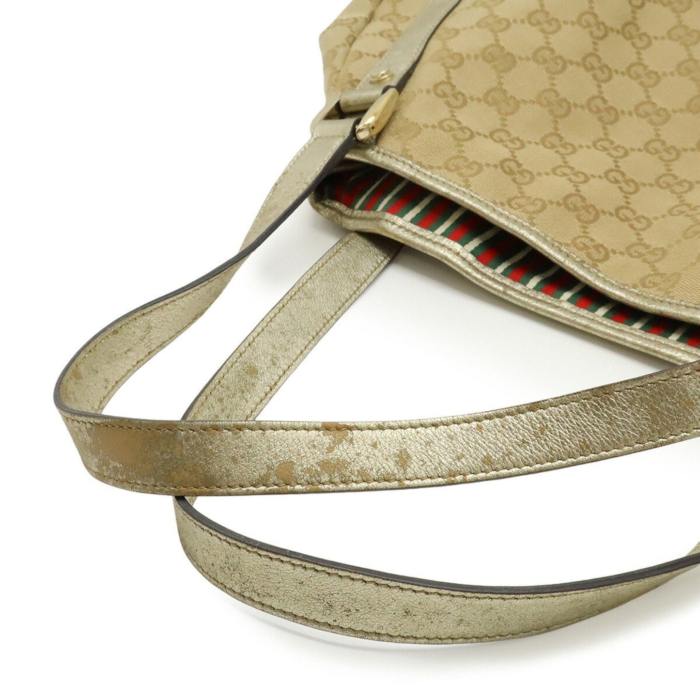 Gucci Beige Champagne Gold Gg Canvas Leather Shoulder Bag Tote Bag ( )
