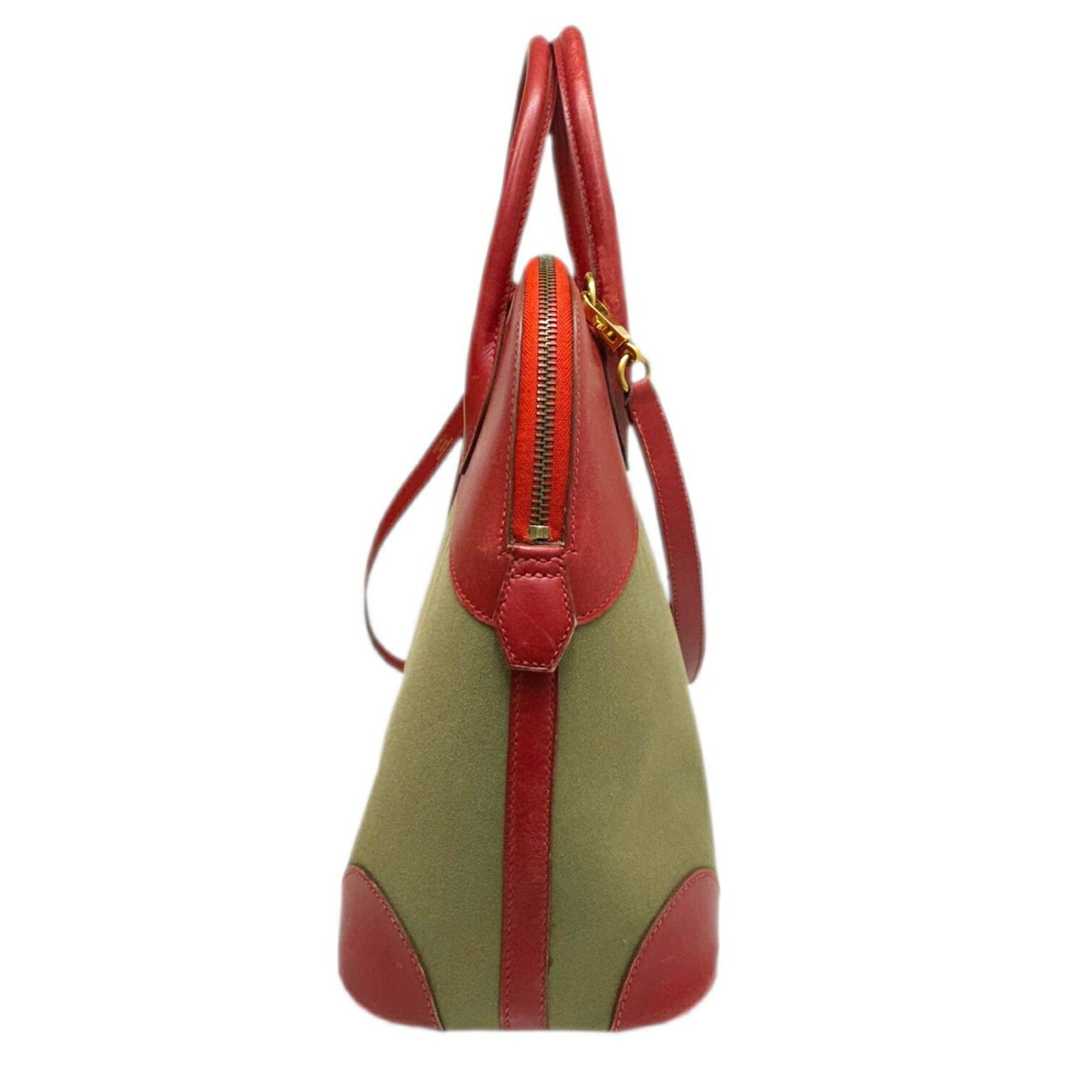Hermes Khaki Rouge Garance Toile Officier Box Calf Leather Handbag Shoulder Bag ( )