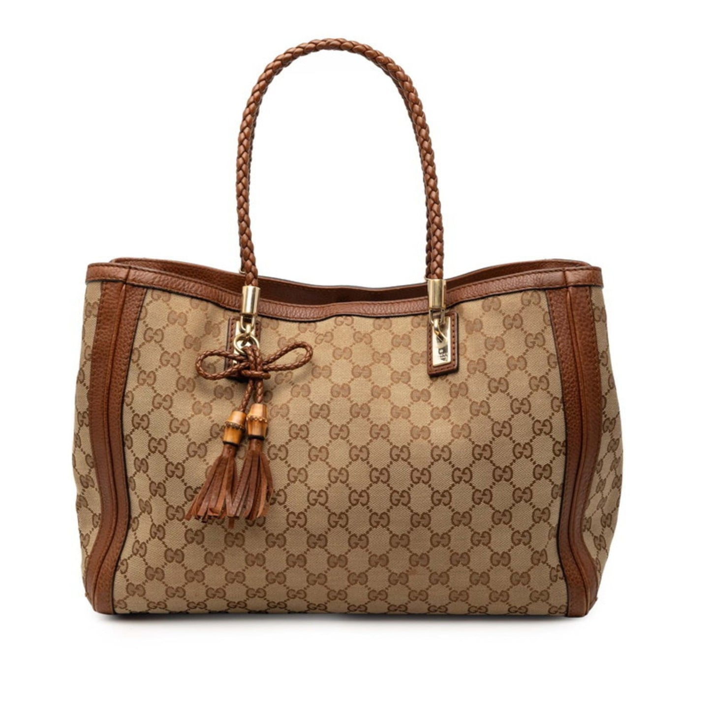 Gucci Beige Brown Gg Canvas Leather Shoulder Bag Tote Bag ( )
