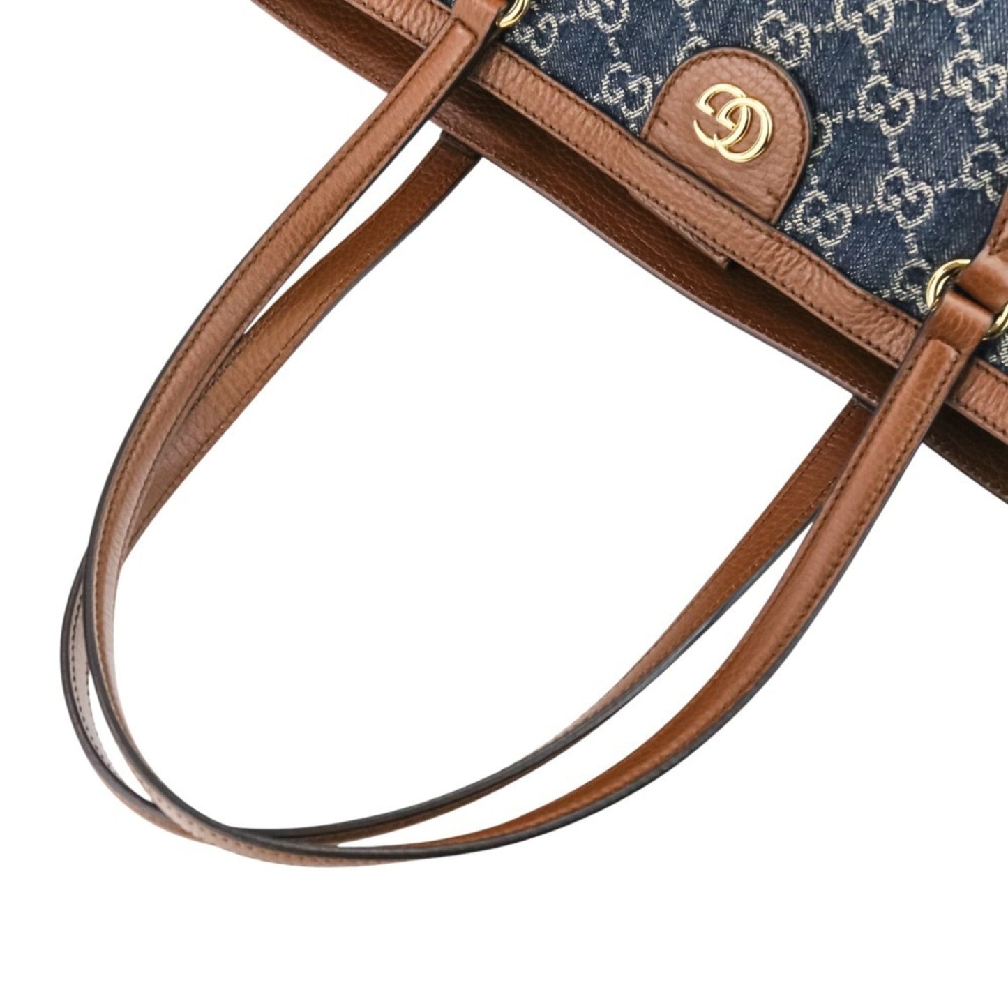 Gucci Brown Dark Blue Denim Leather Tote Bag ( )