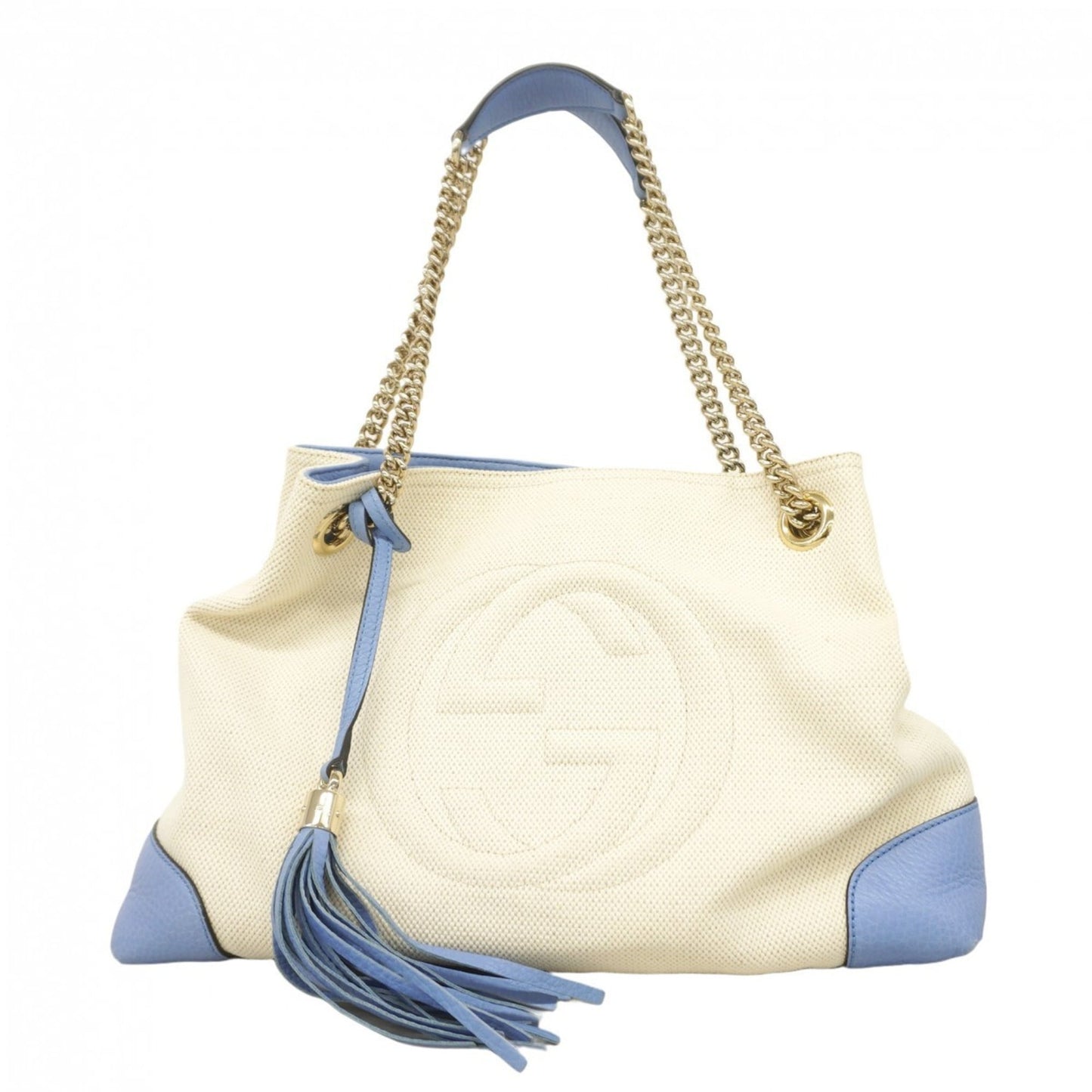 Gucci Beige Sky Blue Canvas Tote Bag ( )