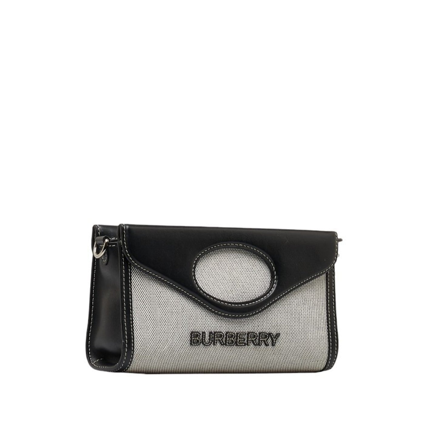 Burberry Black Gray Cotton Canvas Leather Handbag Shoulder Bag ( )