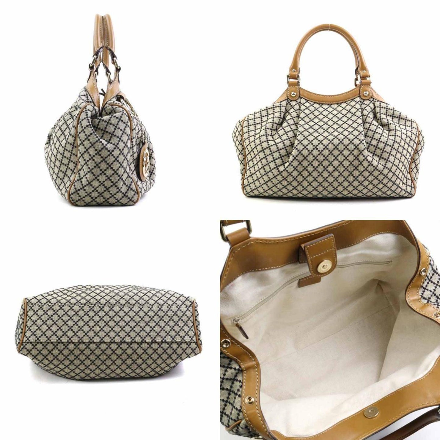 Gucci Black Brown Canvas Leather Handbag ( )