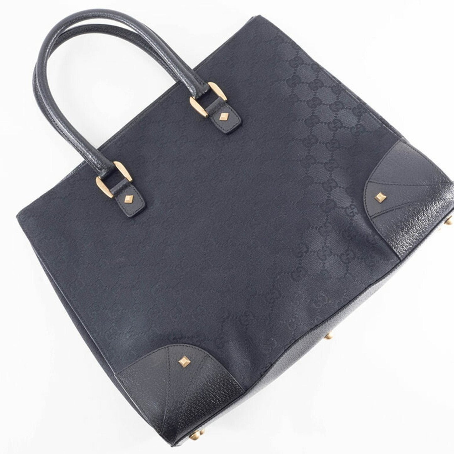 Gucci Gg Canvas Black Gg Canvas Leather Tote Bag ( )