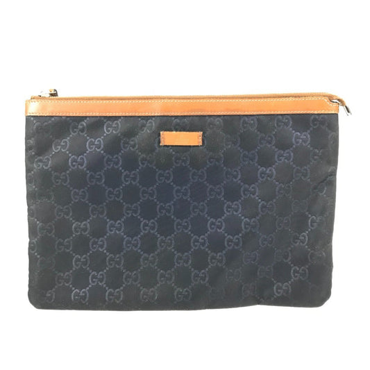 Gucci Navy Leather Nylon Clutch Bag ( )