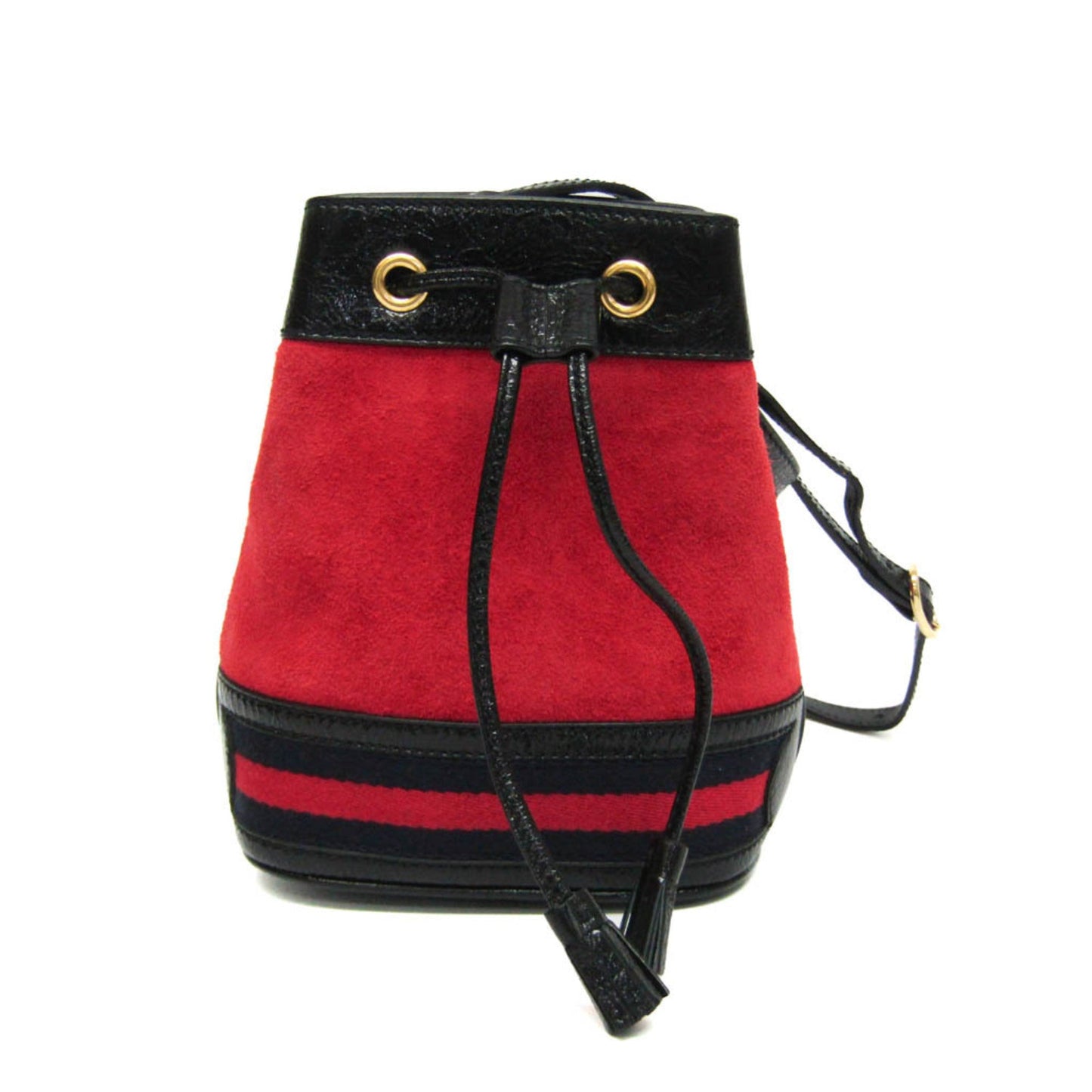 Gucci Black Navy Red Color Leather Suede Shoulder Bag ( )
