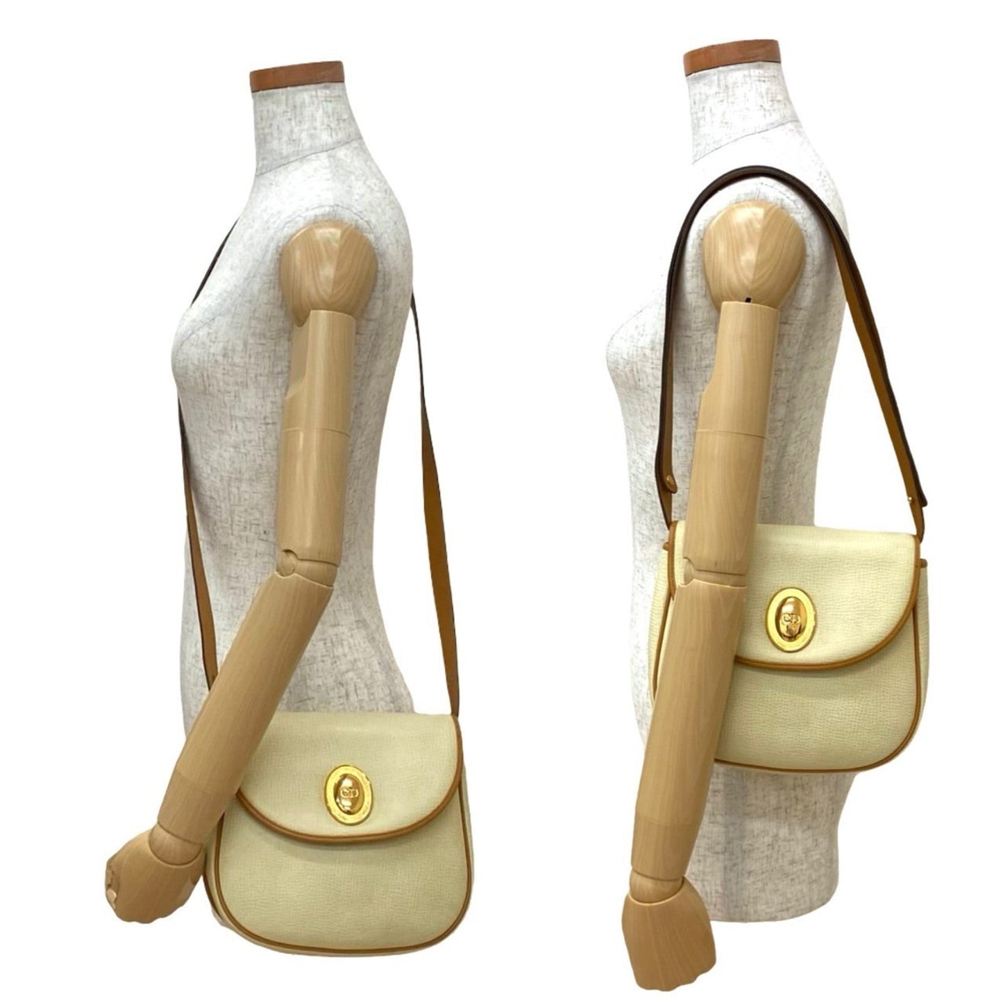 Christian Dior Brown White Leather Pochette Shoulder Bag ()