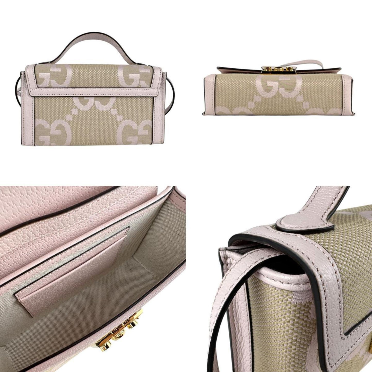 Gucci Beige Pink Canvas Leather Shoulder Bag ( )