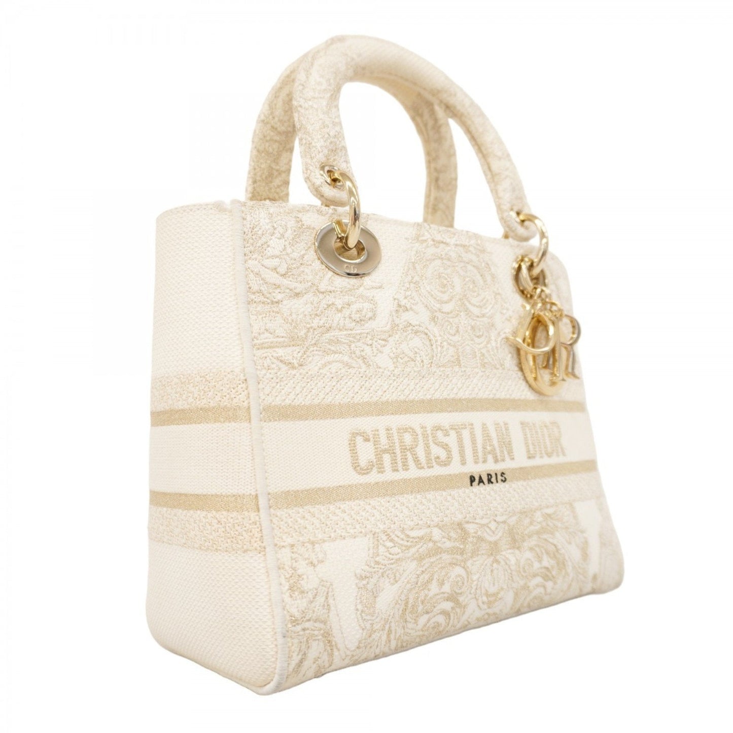 Christian Dior Gold White Canvas Handbag ()