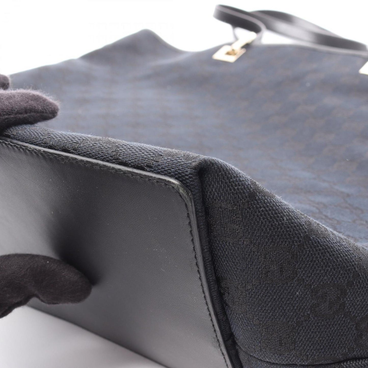Gucci Black Navy Gg Canvas Leather Tote Bag ( )
