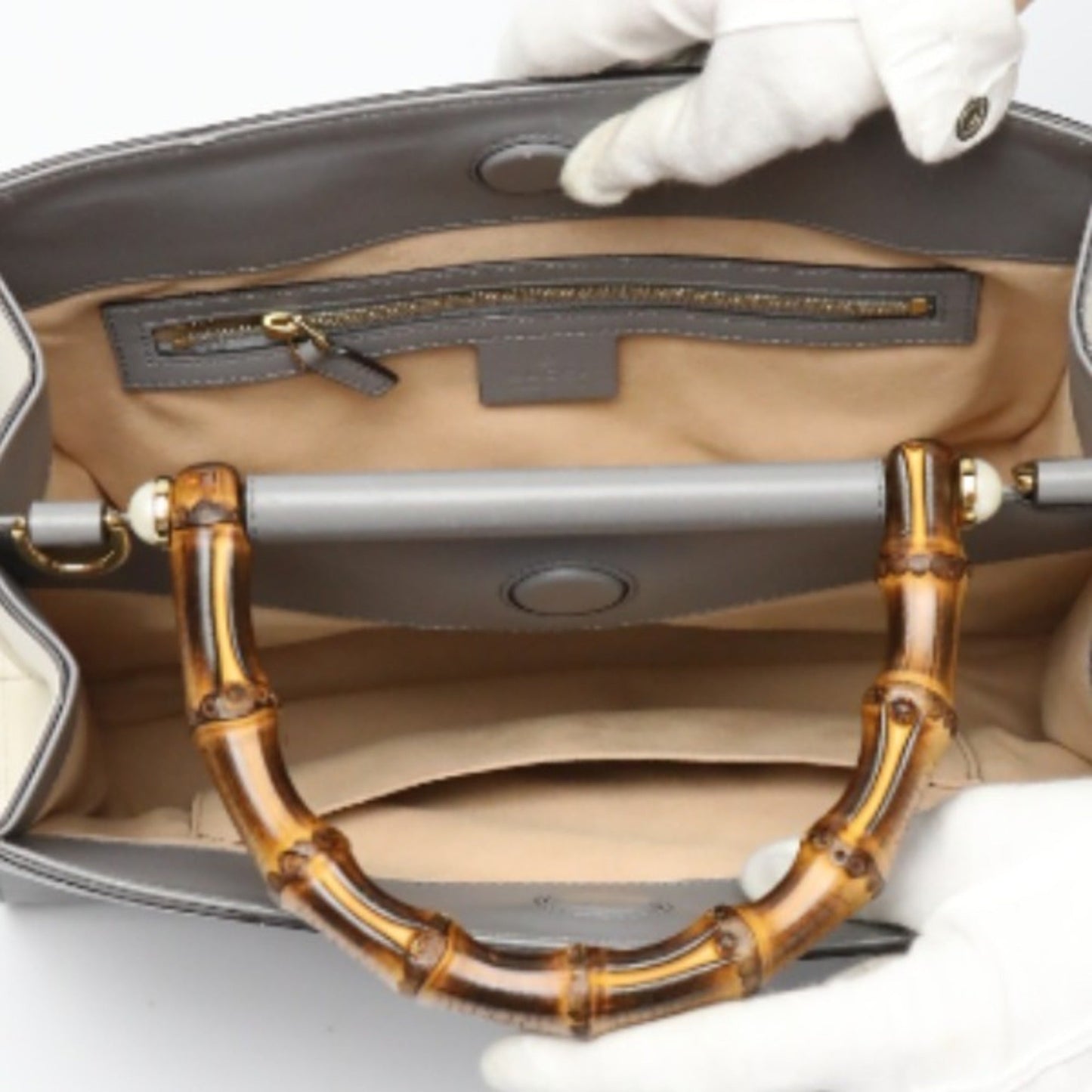 Gucci Gray Bamboo Handbag ( )