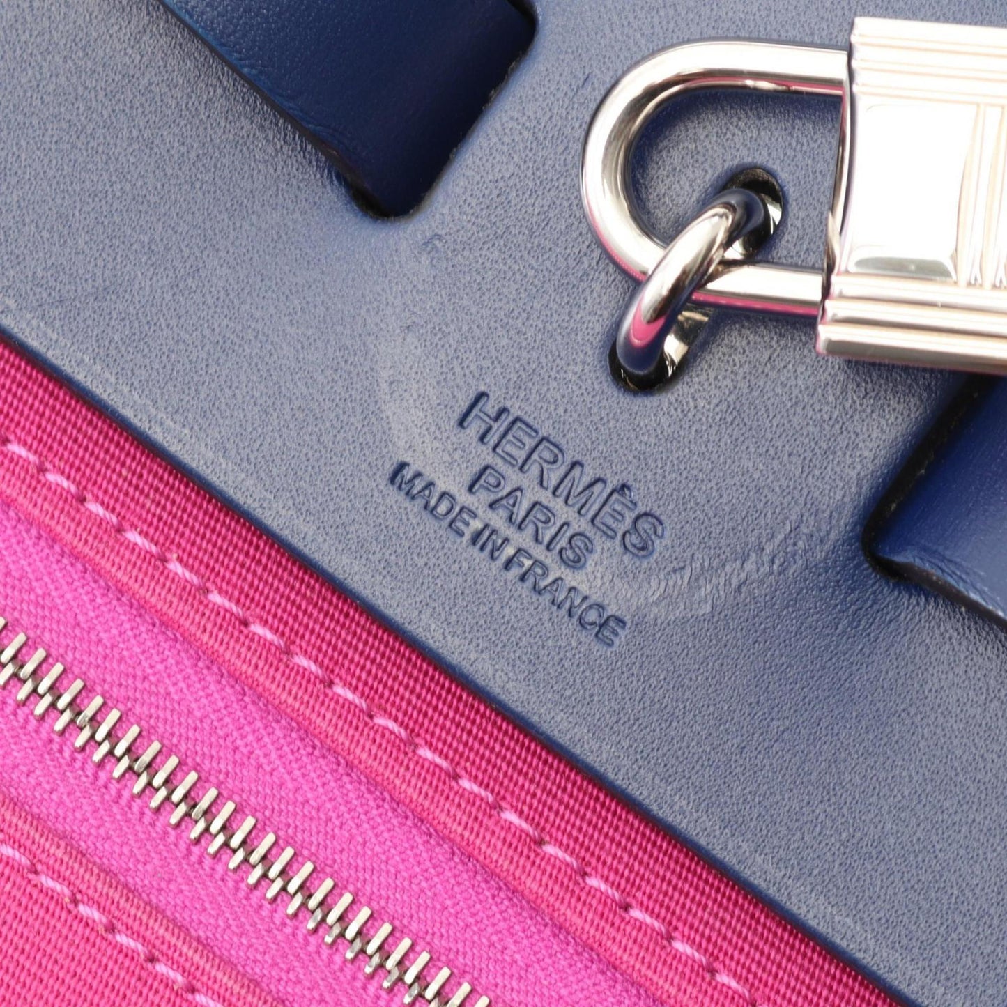 Hermes Navy Pink Toile Officier Handbag ( )