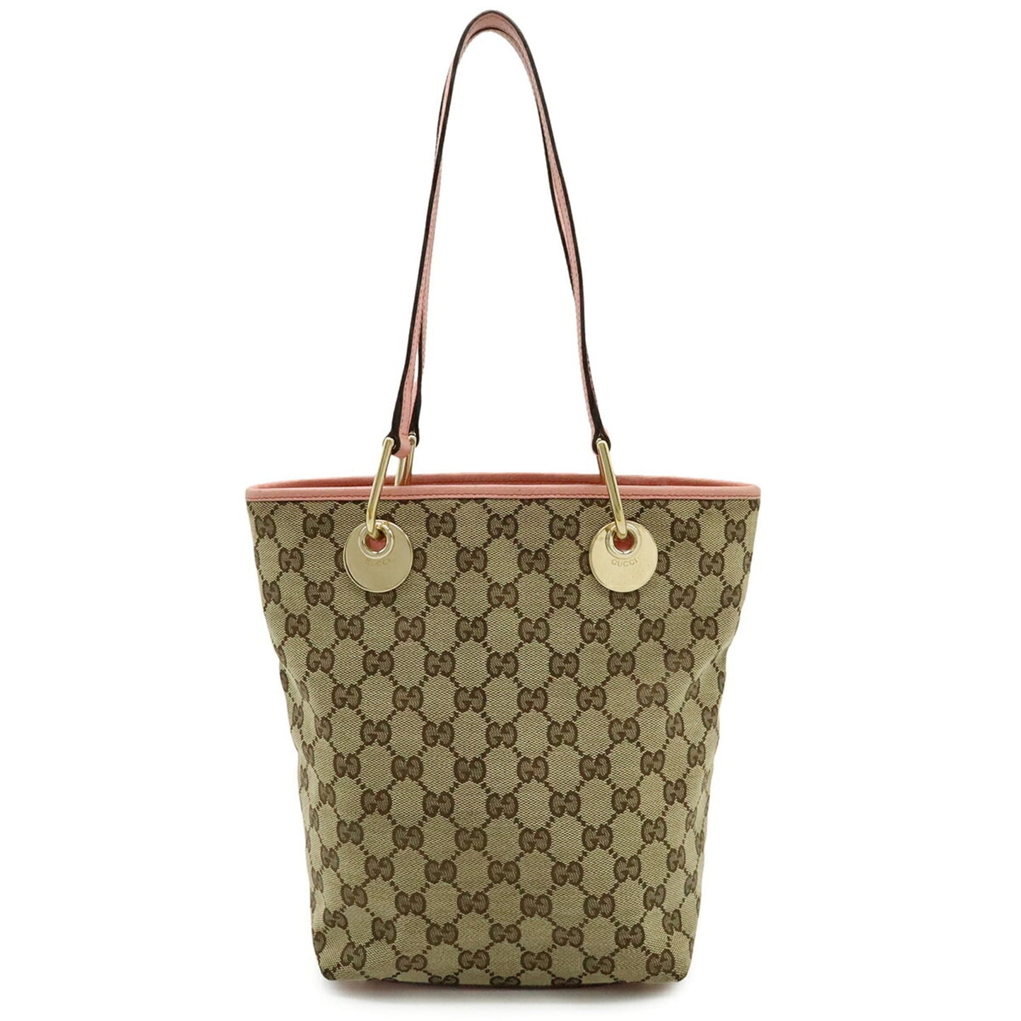 Gucci Beige Khaki Pink Canvas Leather Shoulder Bag Tote Bag ( )