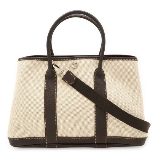 Hermes Brown Natural Toile H Leather Handbag Tote Bag ( )