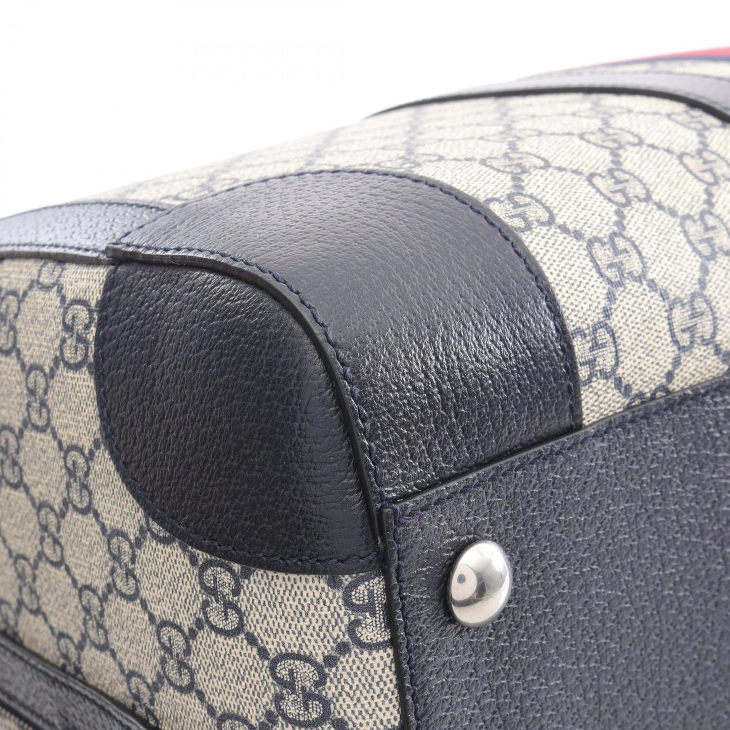 Gucci Ivory Navy Pvc Leather Boston Bag ( )