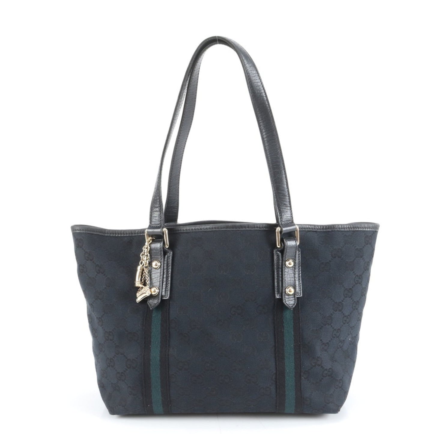 Gucci Black Leather Canvas Tote Bag ( )