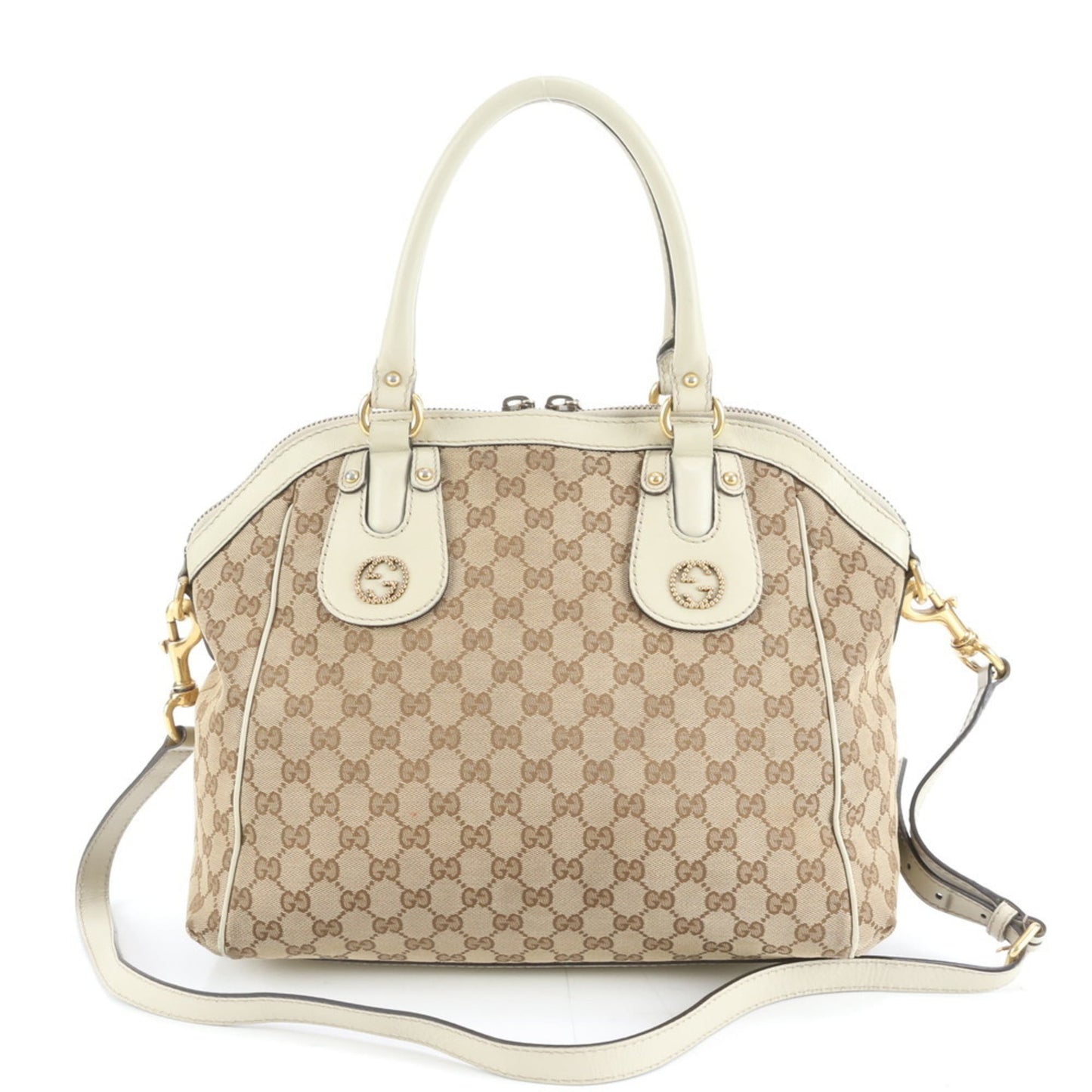 Gucci Beige Leather Canvas Shoulder Bag ( )