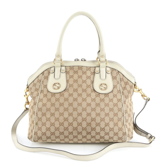 Gucci Beige Leather Canvas Shoulder Bag ( )