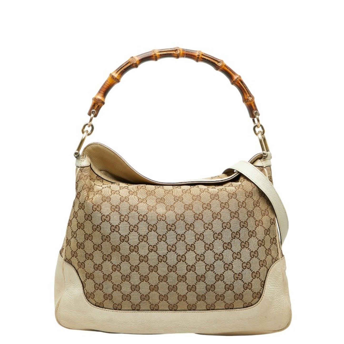 Gucci Brown Ivory Canvas Leather Handbag Shoulder Bag ( )