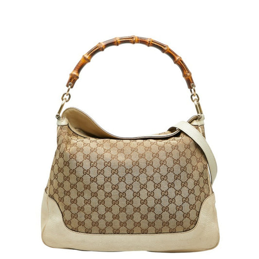 Gucci Brown Ivory Canvas Leather Handbag Shoulder Bag ( )