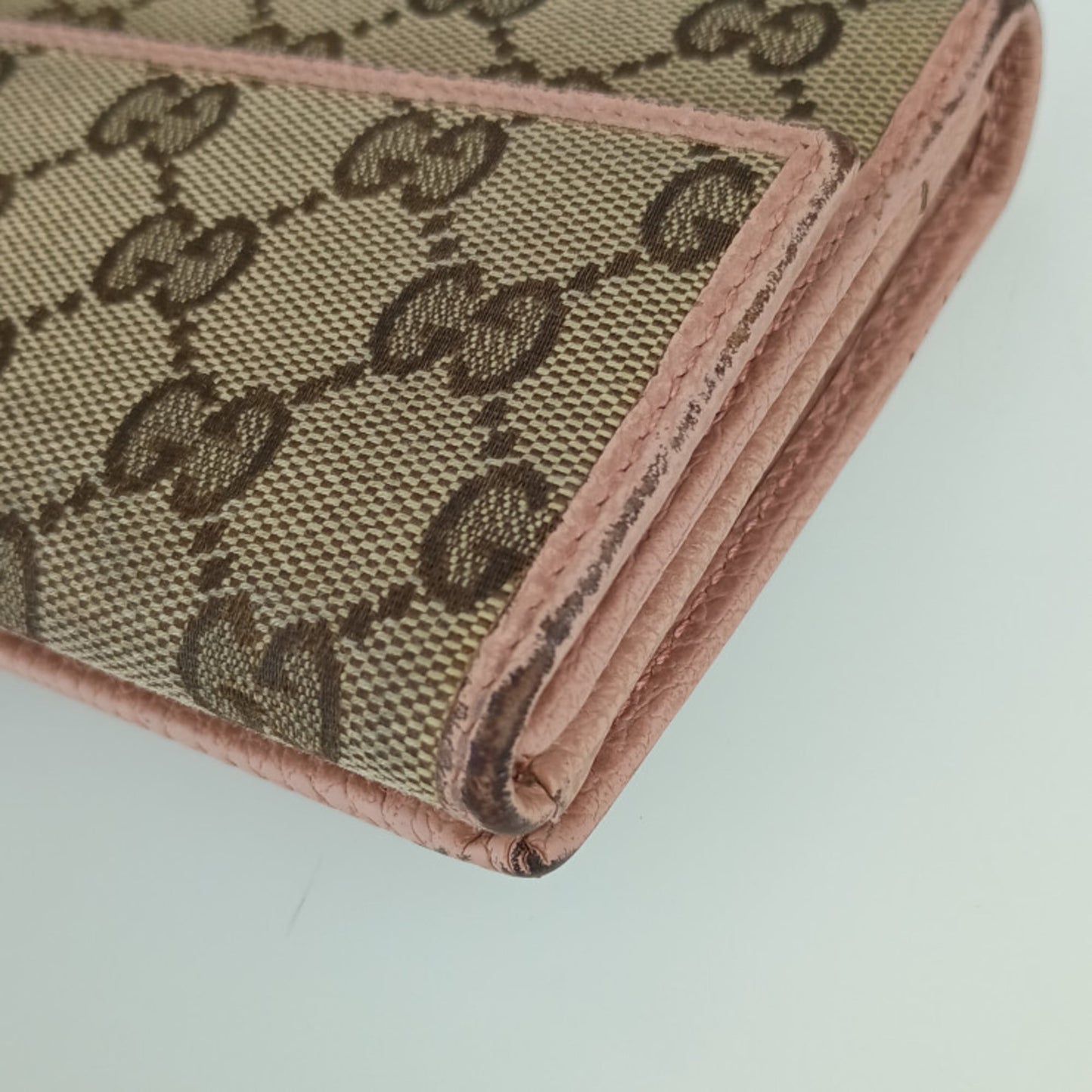 Gucci Beige Pink Gg Canvas Leather Long Wallet (Bi-Fold) ( )