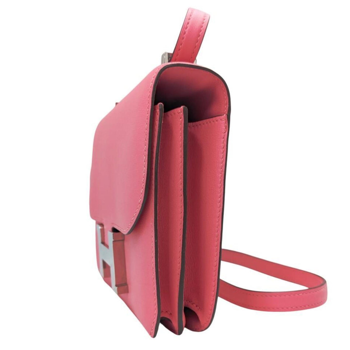 Hermes Pink Rose Azalee Evercalf Leather Shoulder Bag ( )