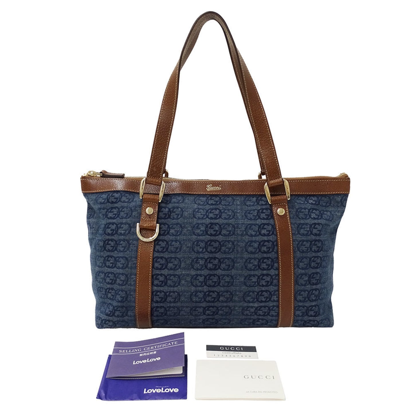 Gucci Blue Brown Denim Tote Bag ( )