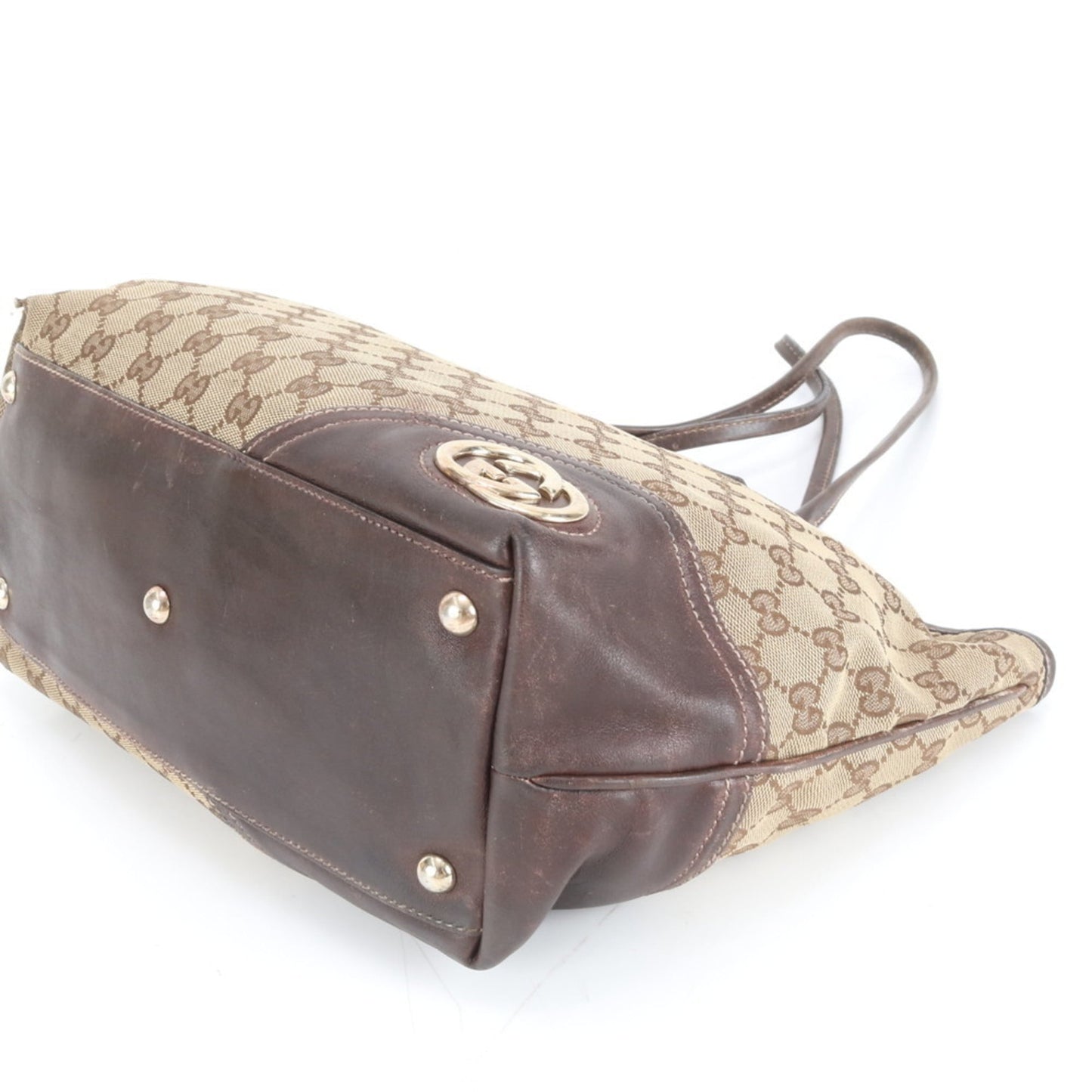 Gucci Brown Leather Canvas Tote Bag ( )