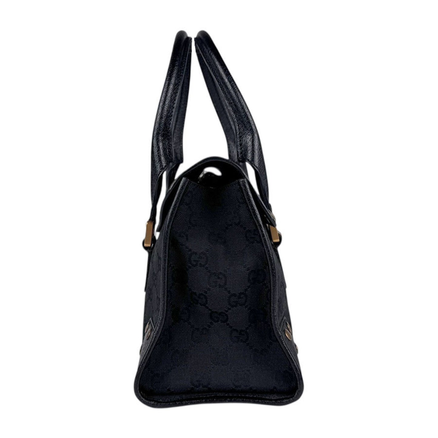 Gucci Black Gg Canvas Leather Handbag ( )