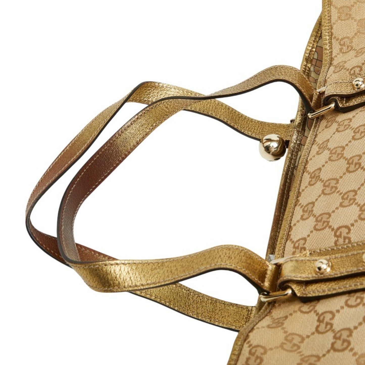 Gucci Brown Gold Canvas Leather Handbag Tote Bag ( )