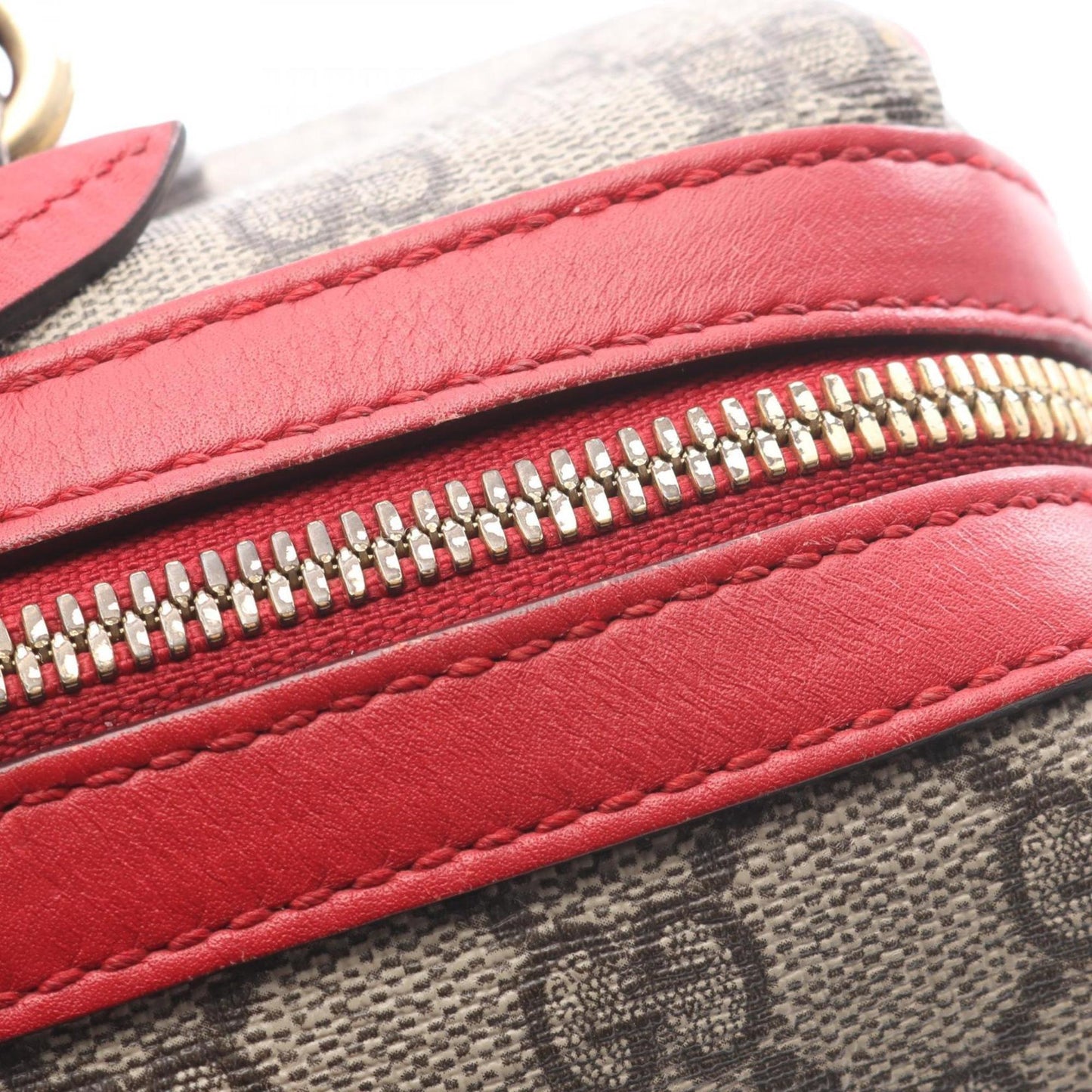 Gucci Beige Red Color Gg Supreme Leather Handbag ( )