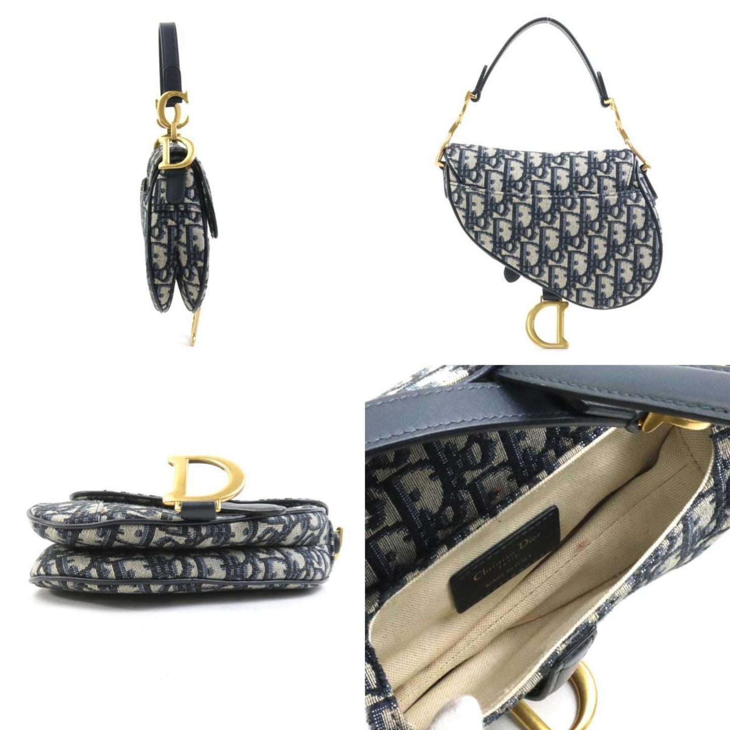 Christian Dior Navy Canvas Handbag Saddle Bag ()
