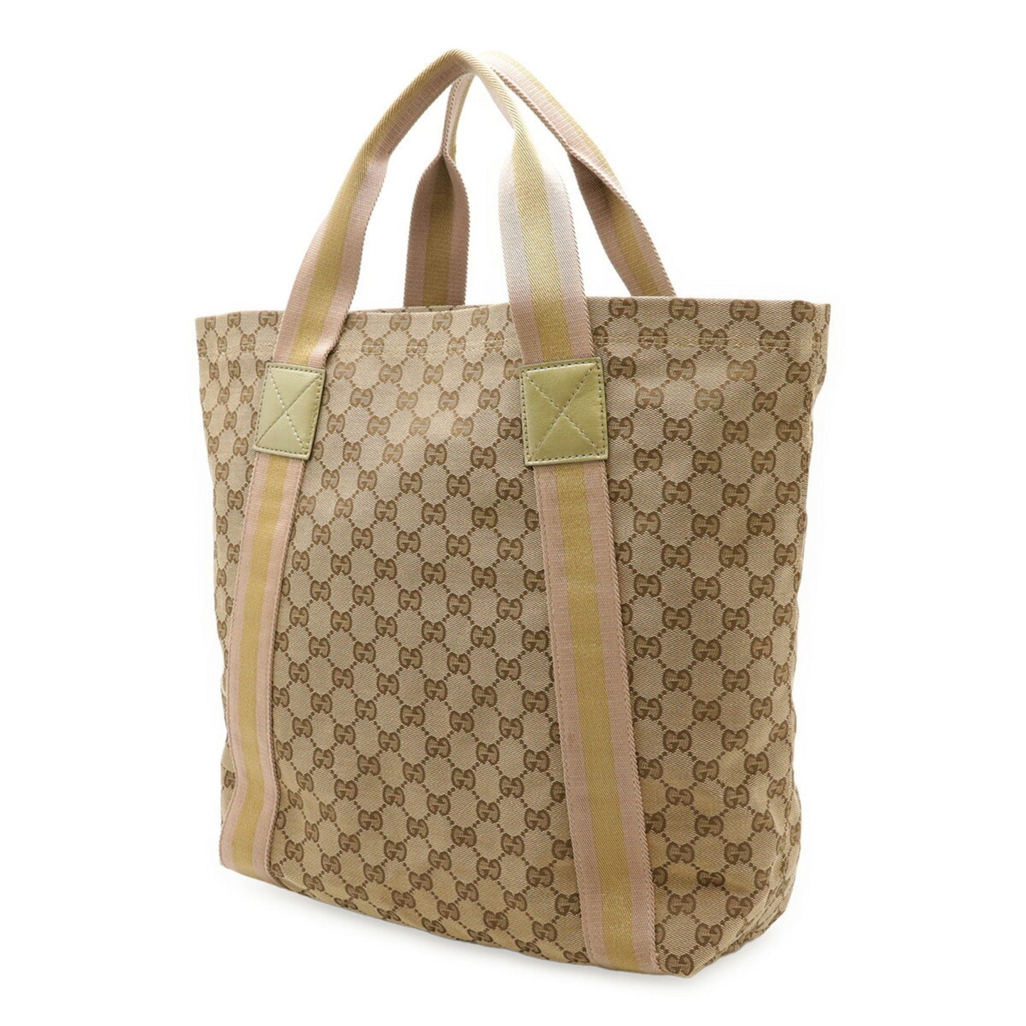 Gucci Beige Gold Khaki Pink Gg Canvas Leather Shoulder Bag Tote Bag ( )