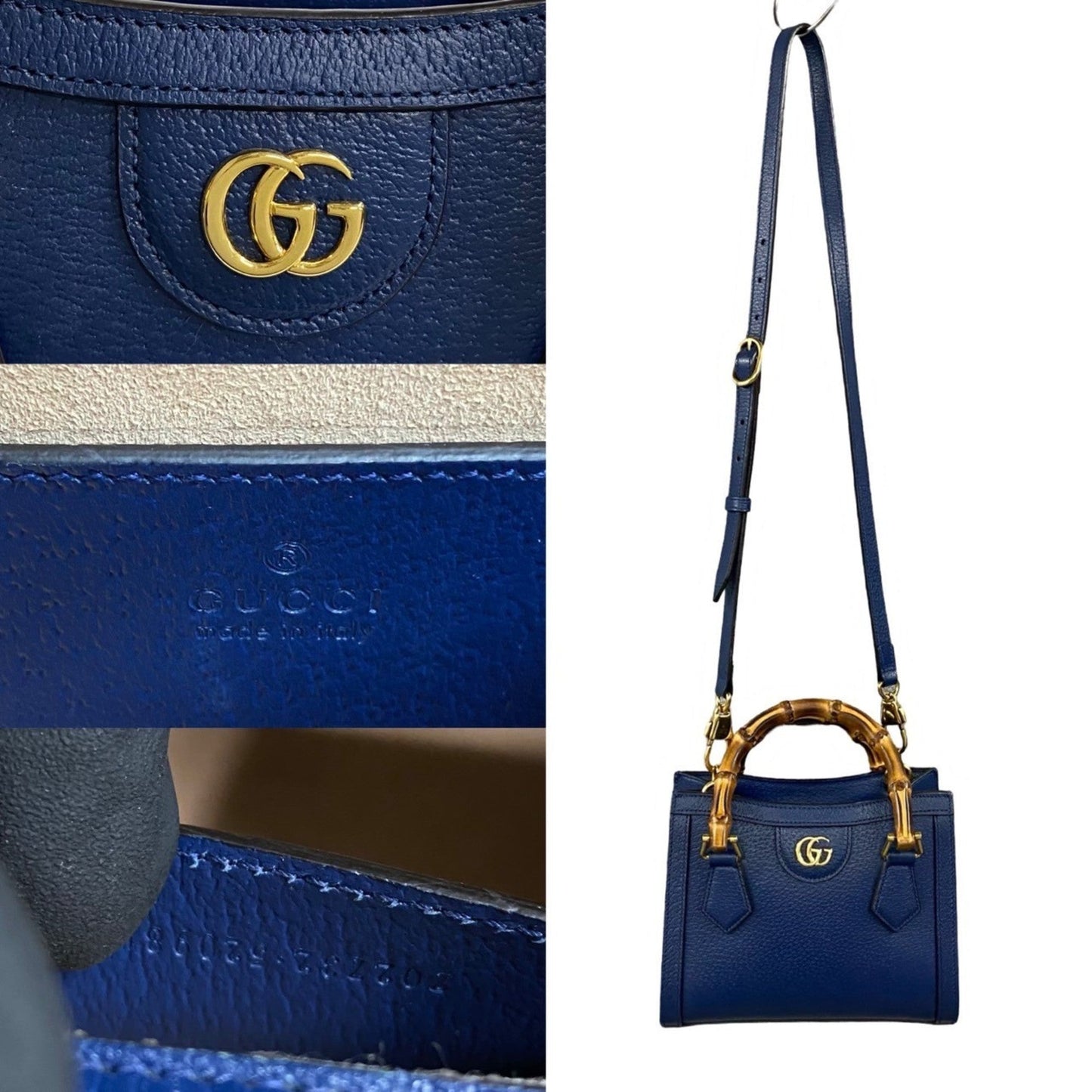 Gucci Navy Leather Handbag Shoulder Bag ( )