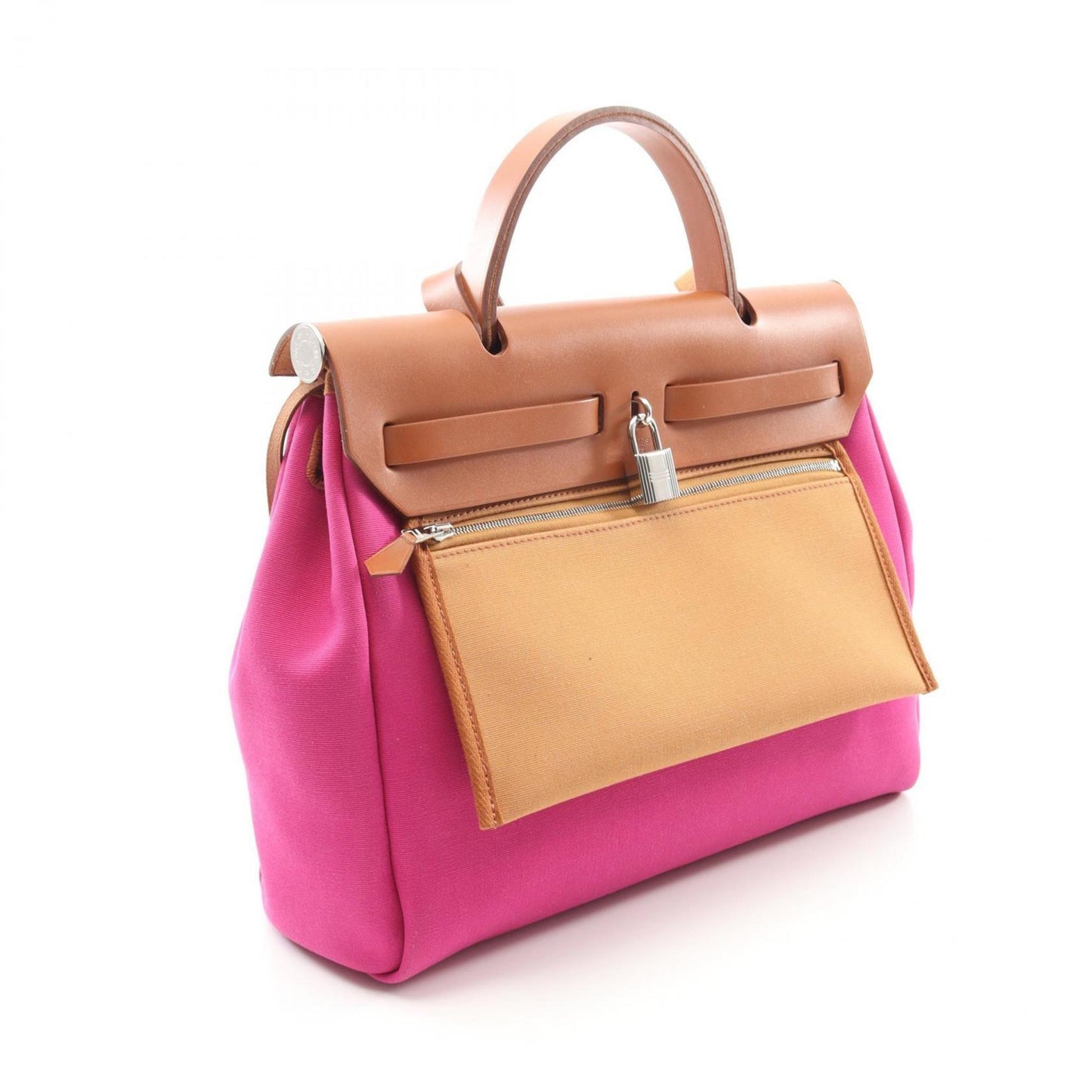 Hermes Brown Pink Toile H Handbag ( )
