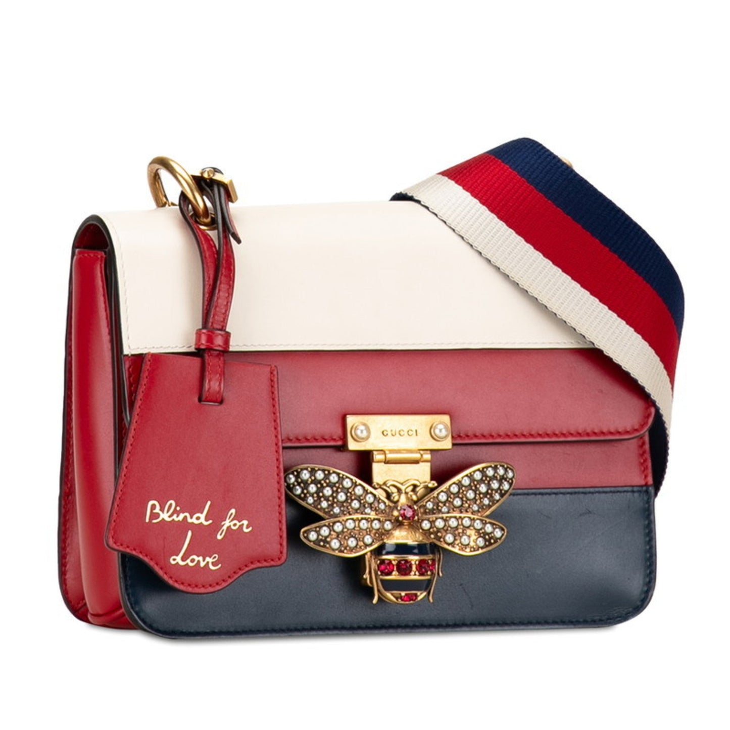 Gucci Navy Red Color White Leather Shoulder Bag ( )