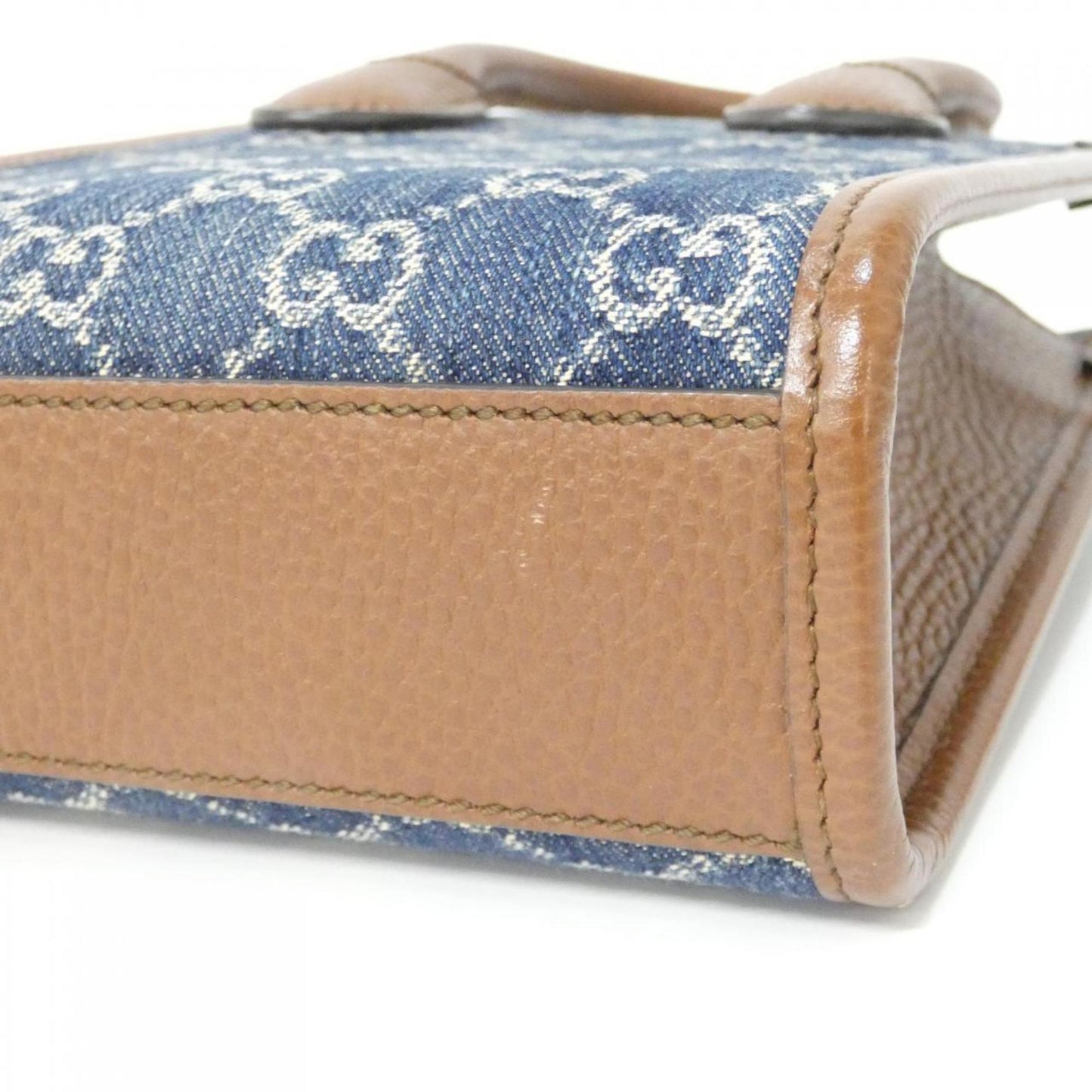 Gucci Brown Dark Blue Jacquard Leather Handbag ( )