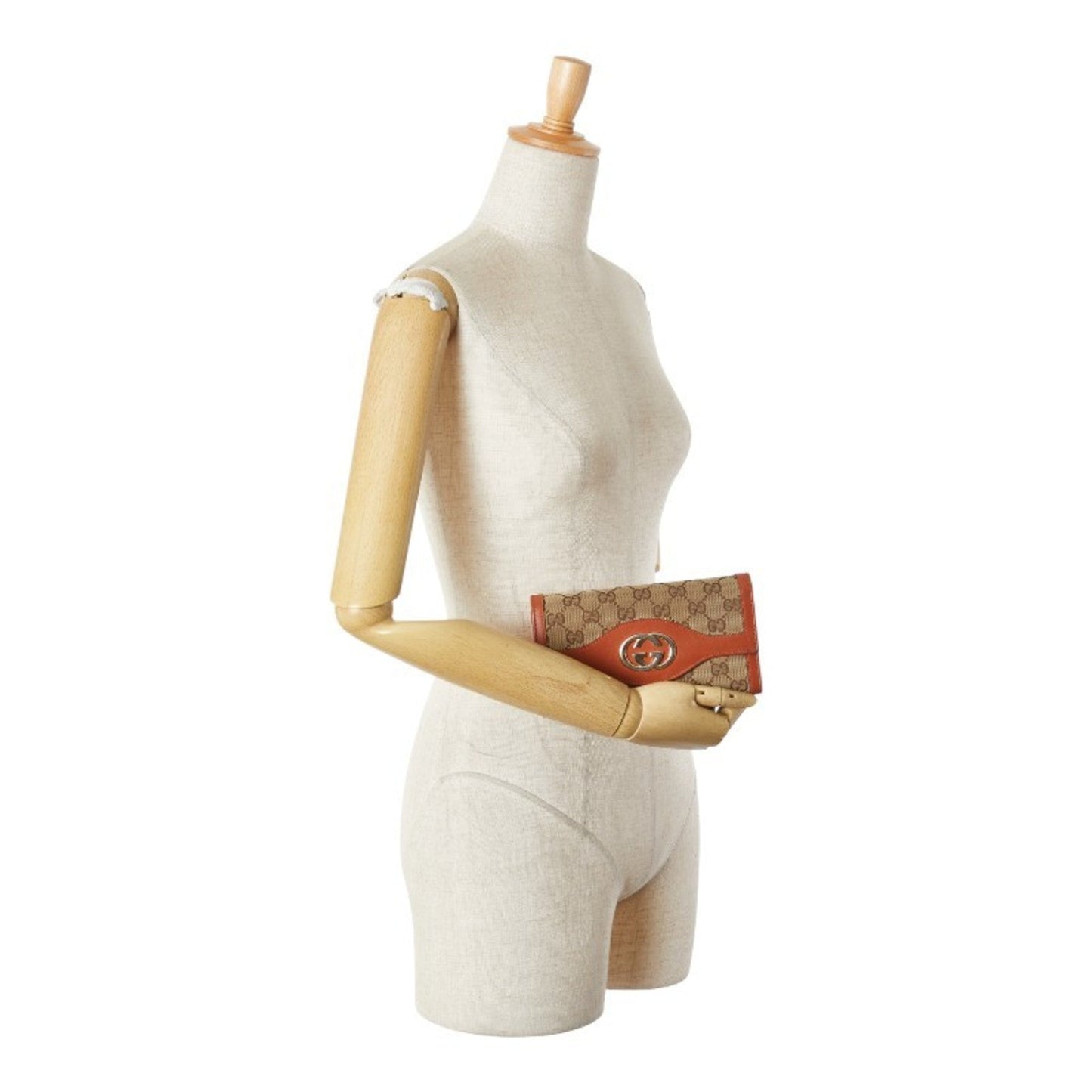 Gucci Beige Brown Gg Canvas Leather Long Wallet (Bi-Fold) ( )