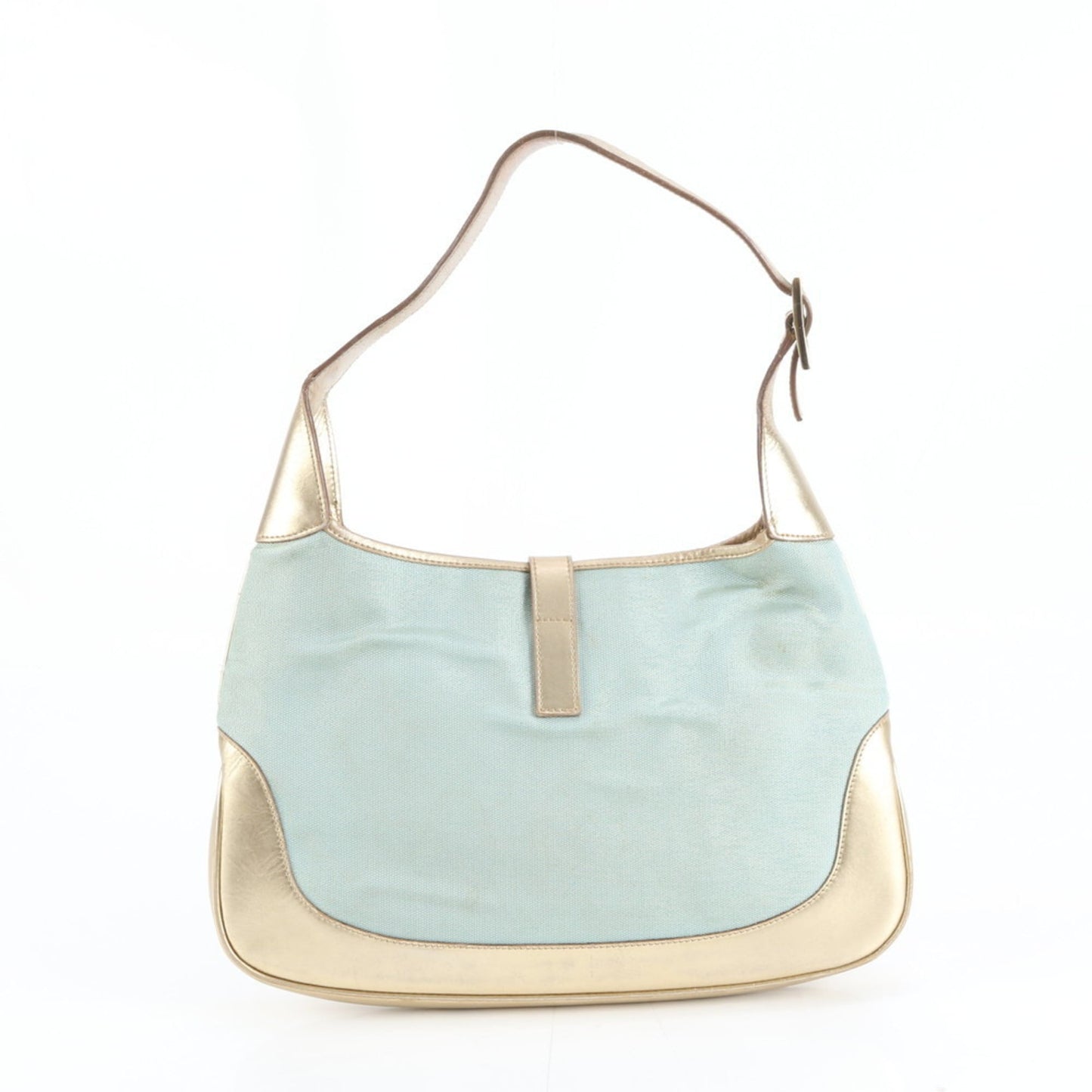 Gucci Blue Gold Leather Canvas Shoulder Bag ( )