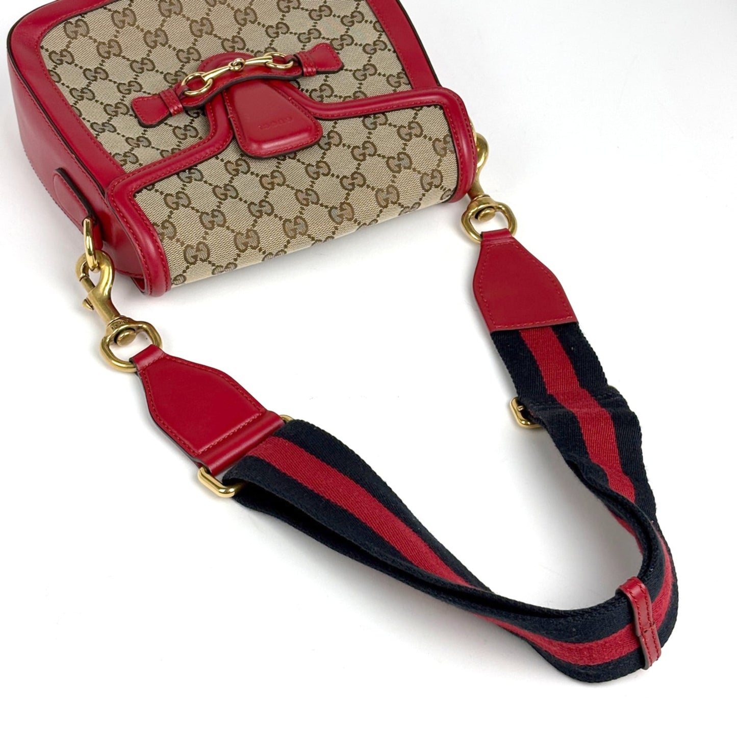Gucci Red Brown Gg Canvas Leather Shoulder Bag ( )