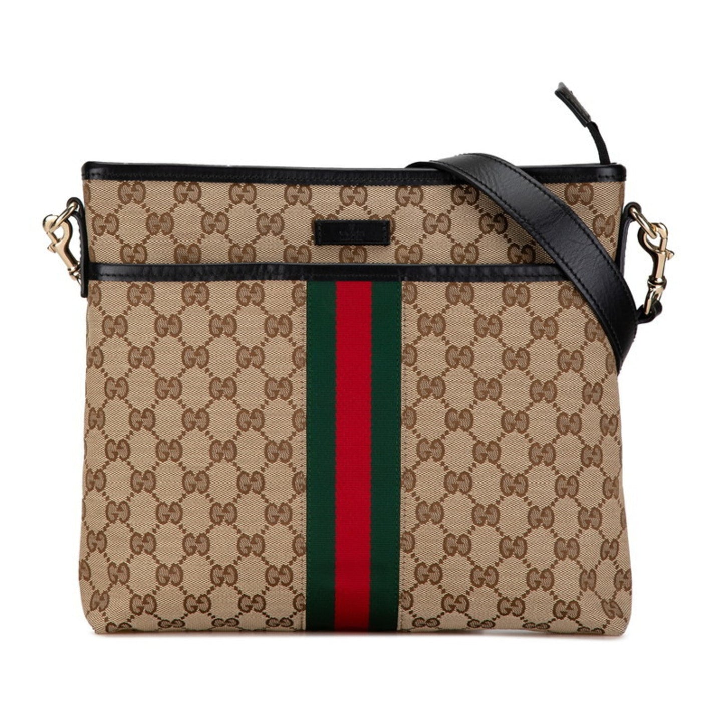 Gucci Beige Black Canvas Leather Shoulder Bag ( )