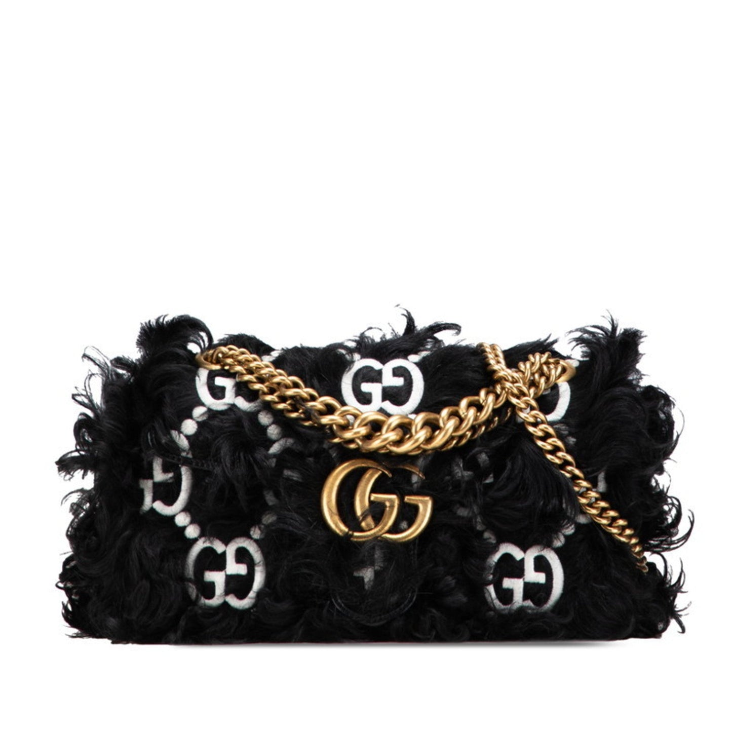 Gucci Black White Faux Fur Leather Handbag Shoulder Bag ( )