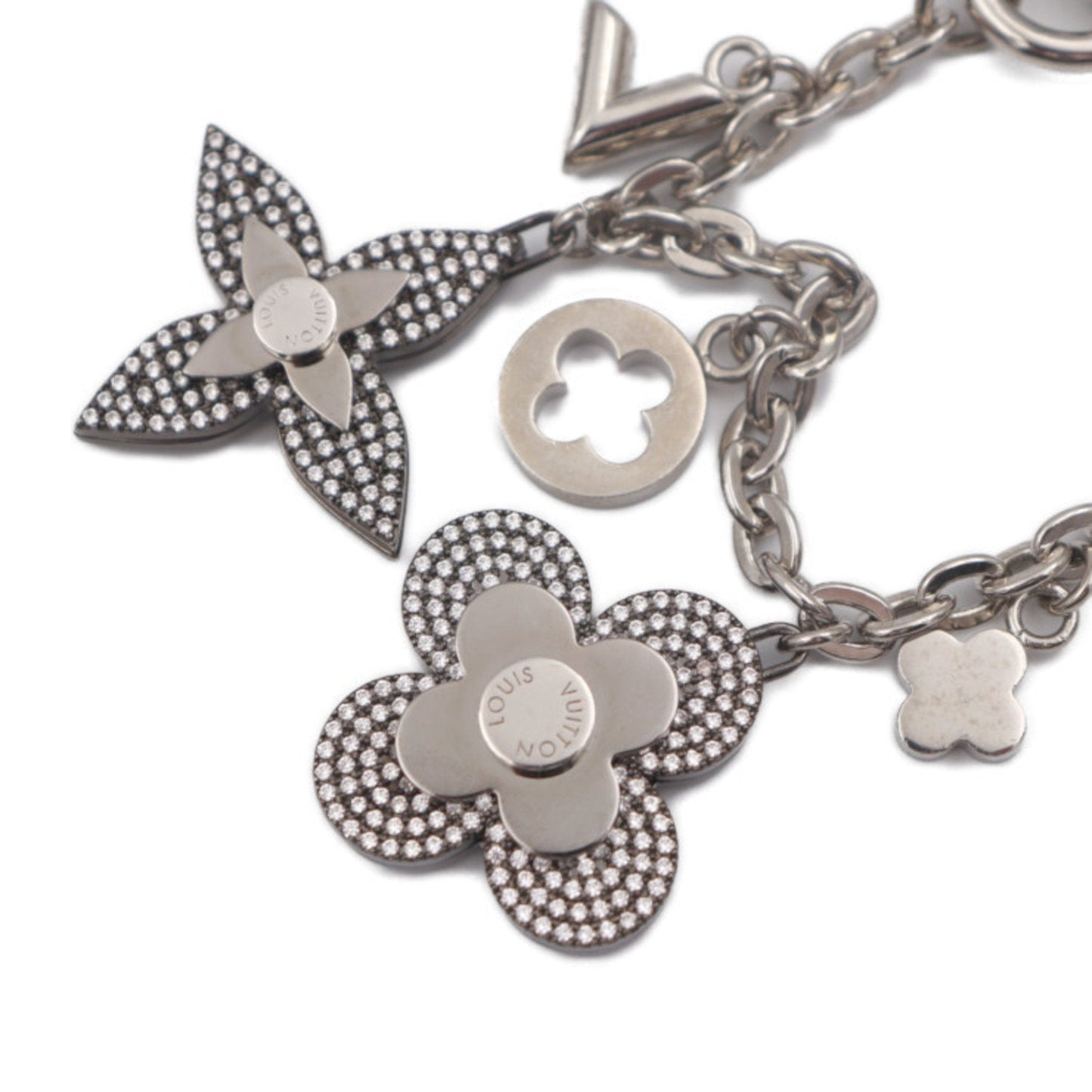 LOUIS VUITTON bijoux sack shenne key holder M64266 metal rhinestone silver bag charm ring monogram flower