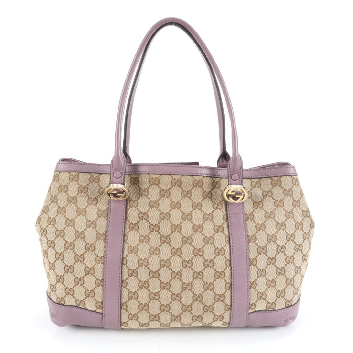 Gucci Brown Purple Leather Canvas Tote Bag ( )