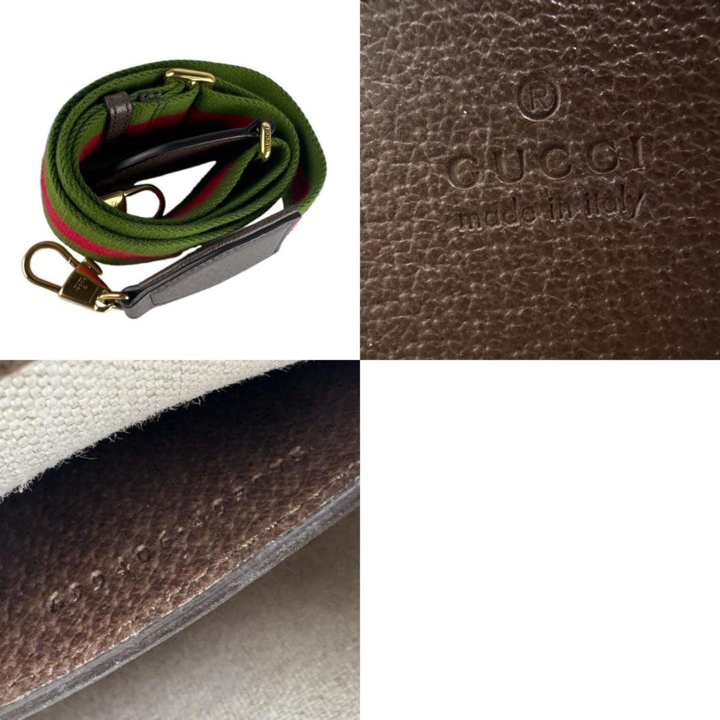 Gucci Brown Green Red Color Canvas Leather Handbag Shoulder Bag ( )