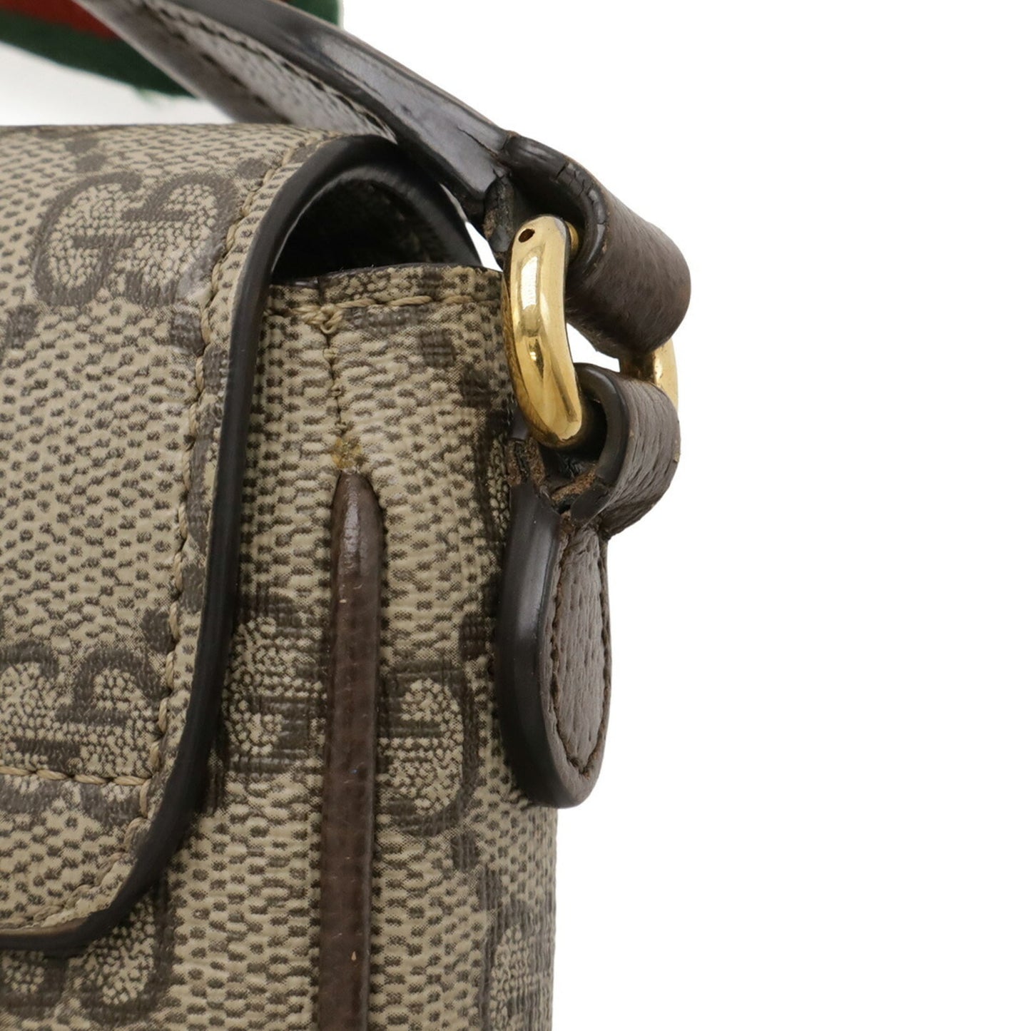 Gucci Sherry Line Beige Green Red Color Gg Supreme Leather Pochette Shoulder Bag ( )