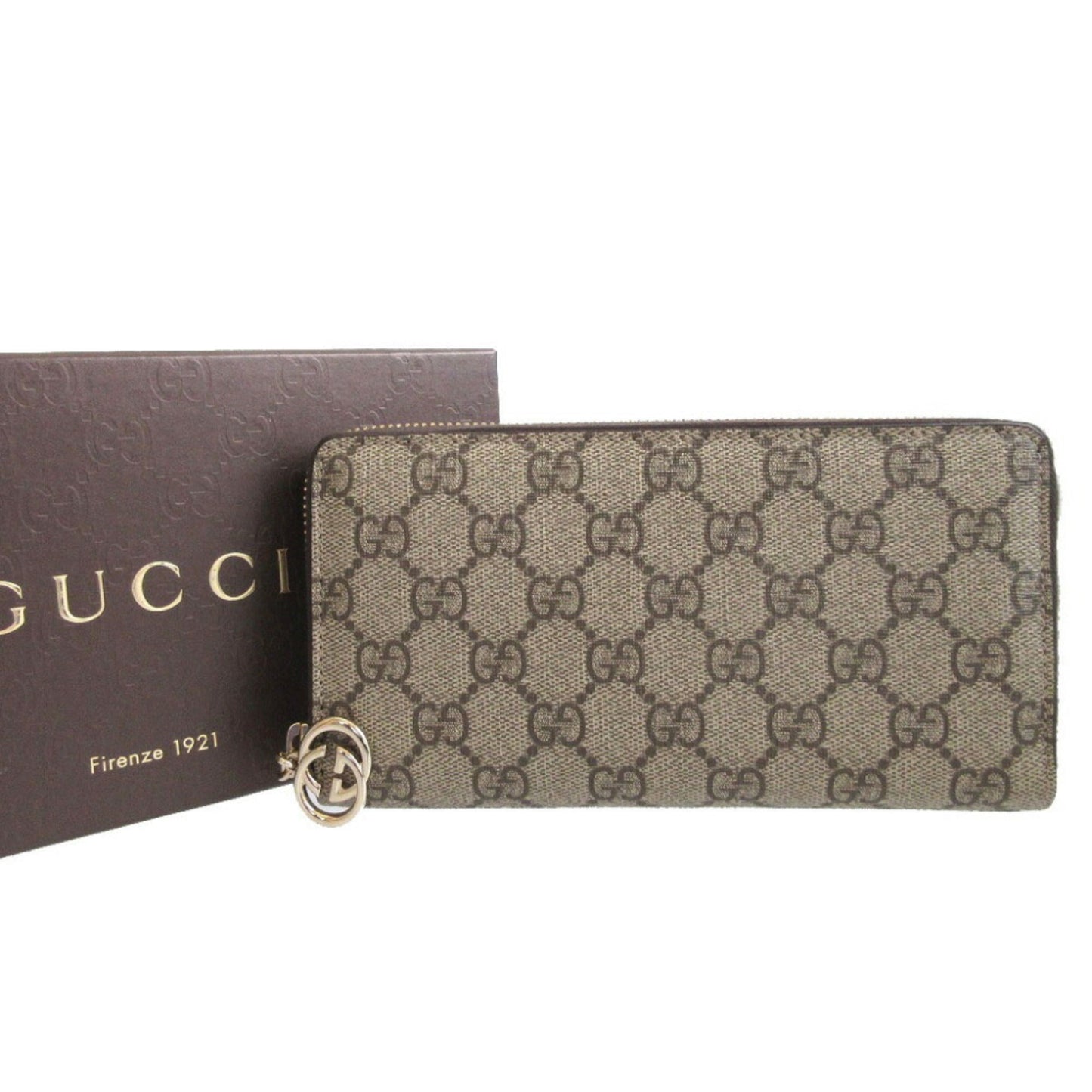 Gucci Beige Brown Gg Supreme Leather Long Wallet (Bi-Fold) ( )