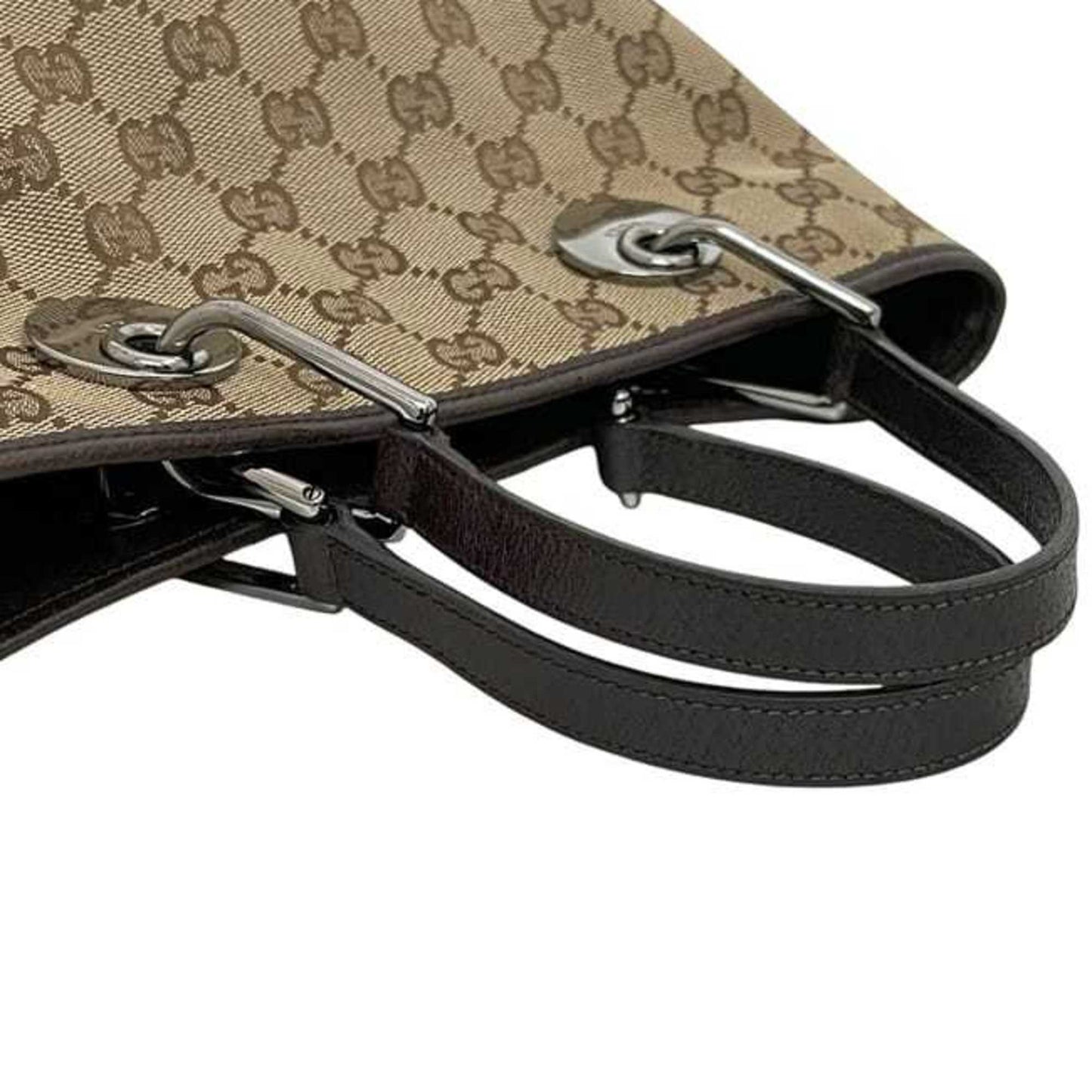 Gucci Beige Brown Canvas Leather Handbag Tote Bag ( )